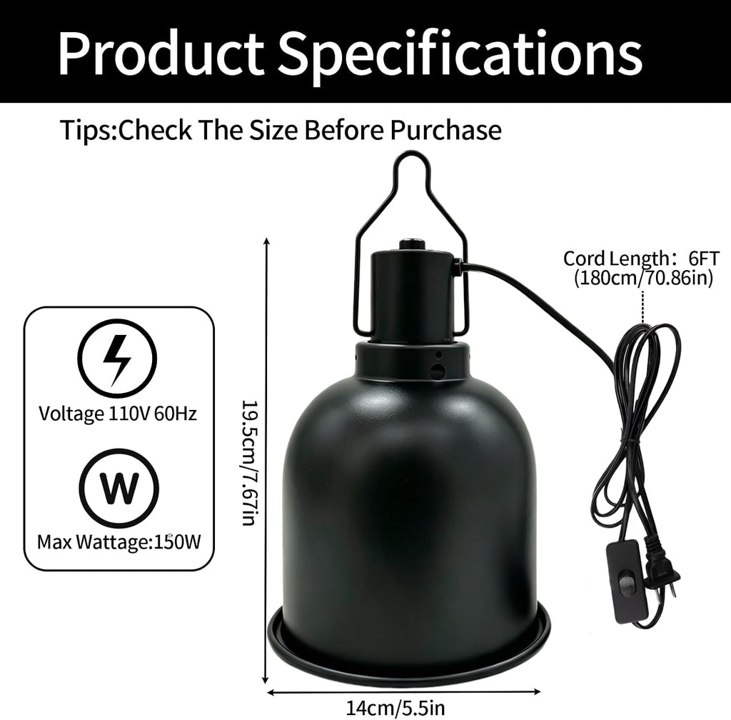 5.5" Deep Dome Reptile Light Fixture For Heat Lamp Focused Heat Lighting