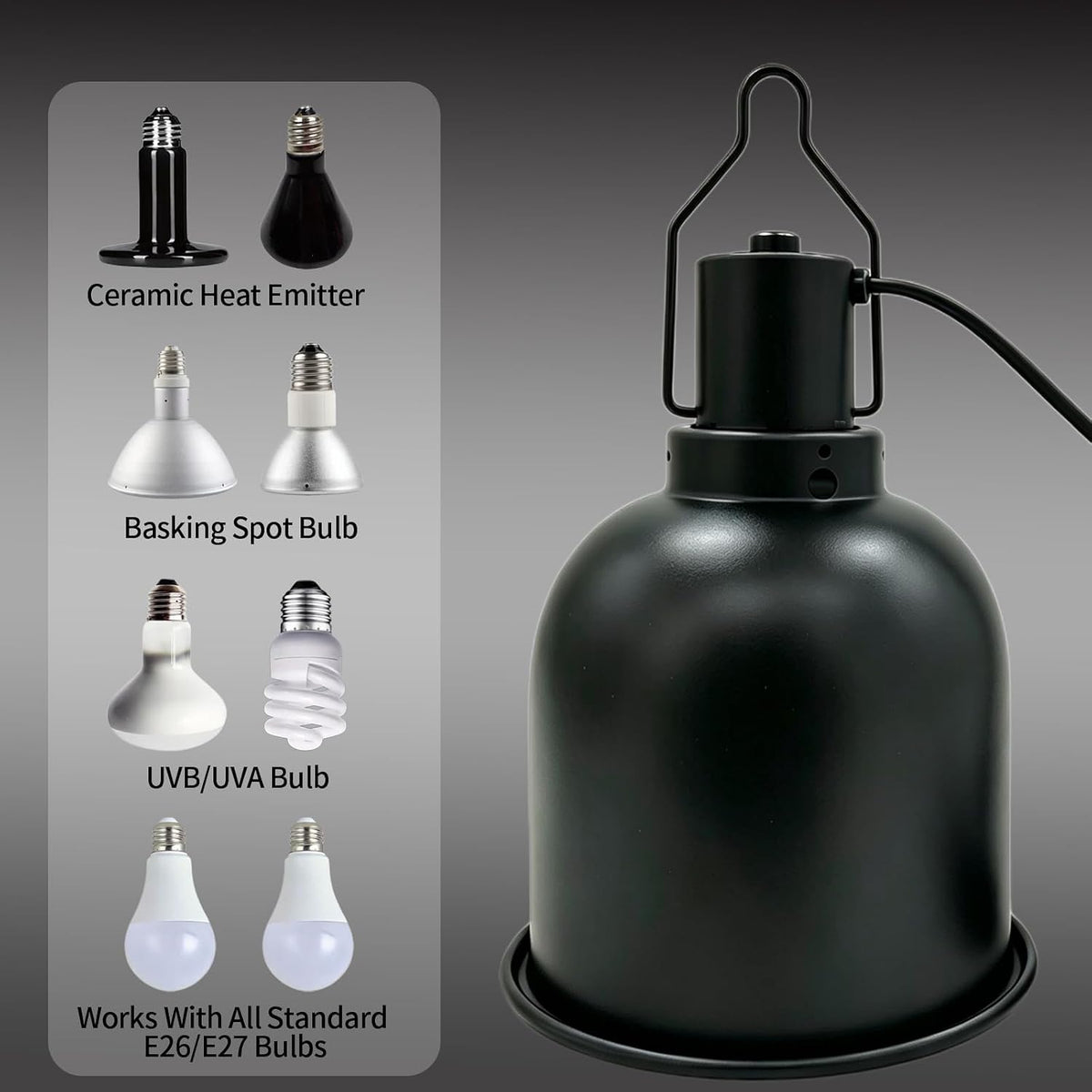 5.5" Deep Dome Reptile Light Fixture For Heat Lamp Focused Heat Lighting