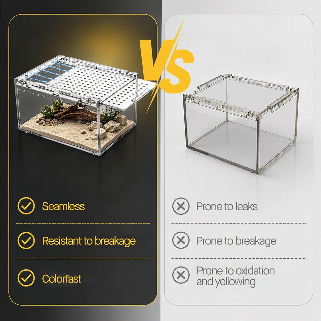 Reptile PC Tank Escape Proof Magnetic Lid Snail Terrarium Spider Enclosure