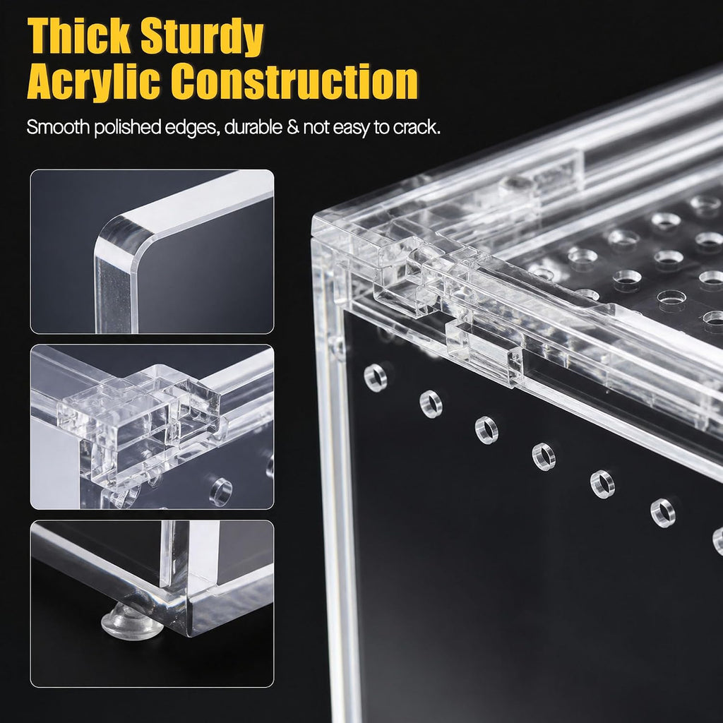 Reptile PC Tank Escape Proof Magnetic Lid Snail Terrarium Spider Enclosure