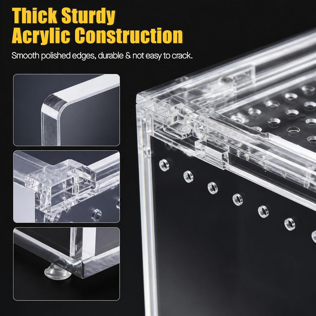 Reptile PC Tank Escape Proof Magnetic Lid Snail Terrarium Spider Enclosure