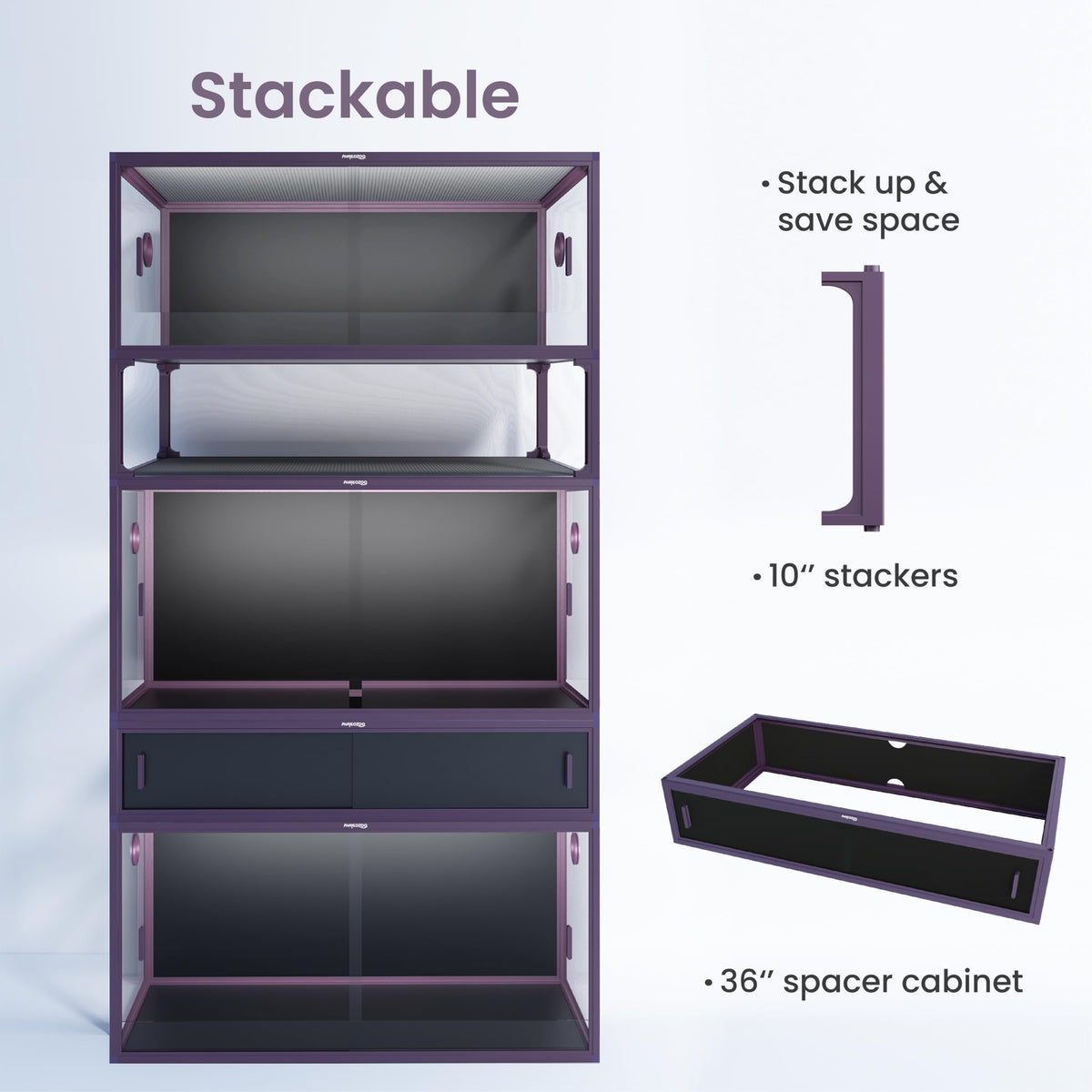 Phailozoo 120 Gallon Reptile Tank, Stackable 4x2x2 Reptile Enclosure