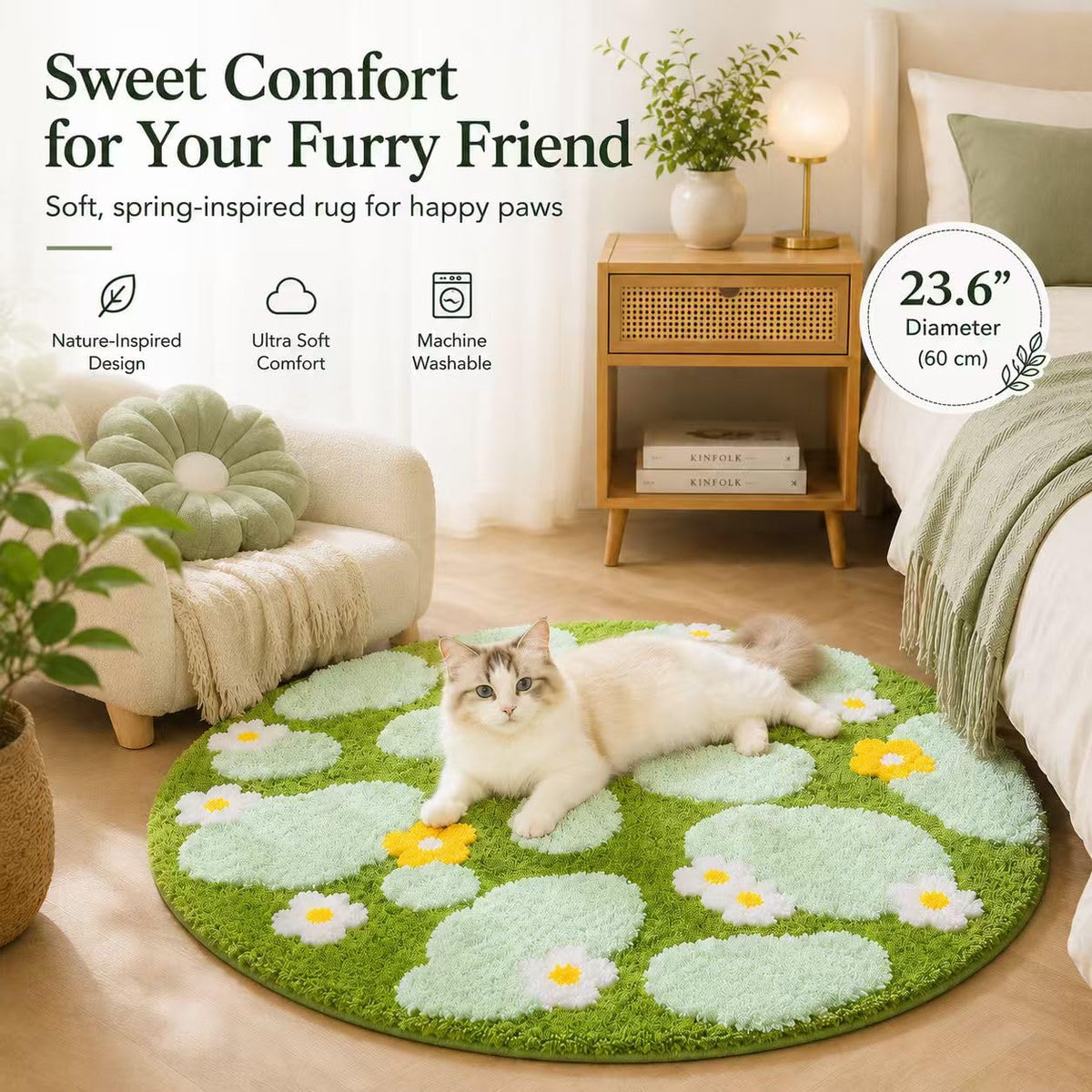 Cat Bed Pad Cat Carpet Mat for Pet Kitty Puppy (Light Green)