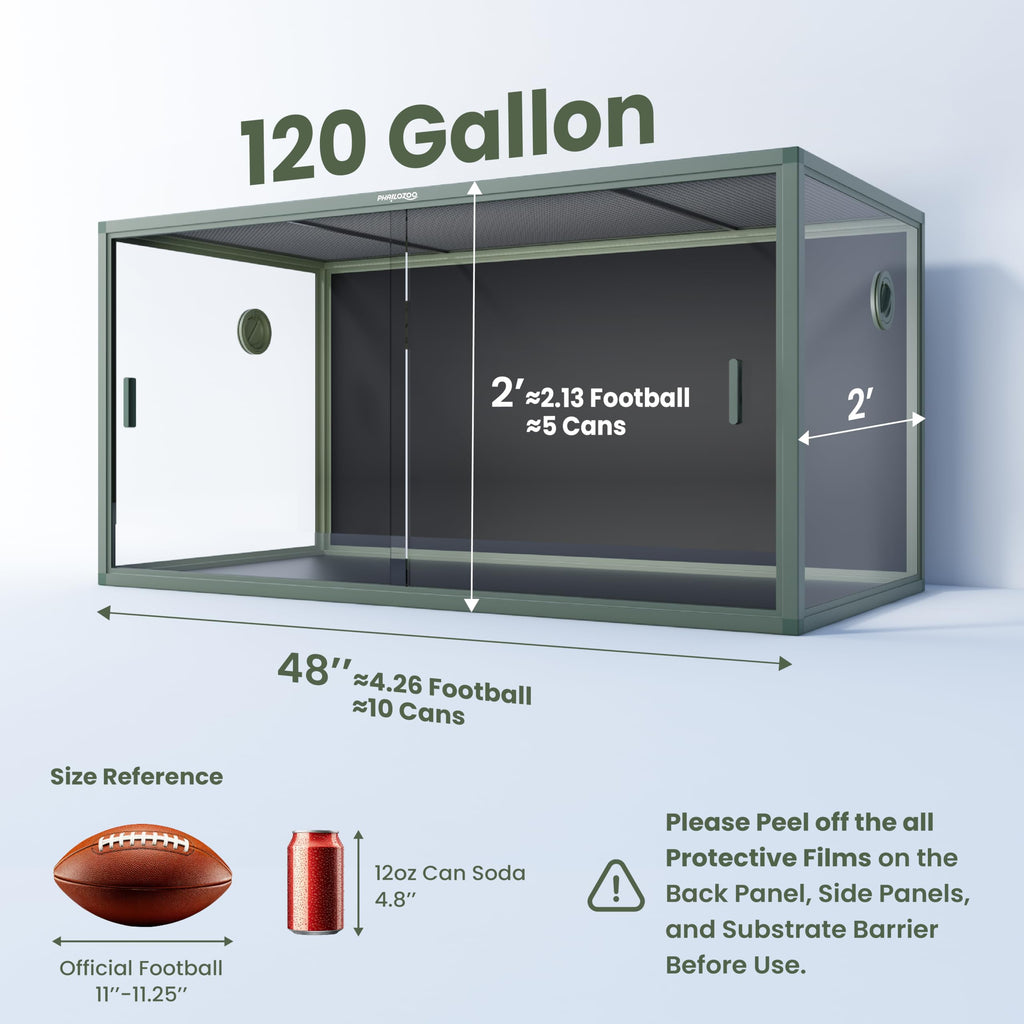 Phailozoo 120 Gallon Reptile Tank, Stackable 4x2x2 Reptile Enclosure