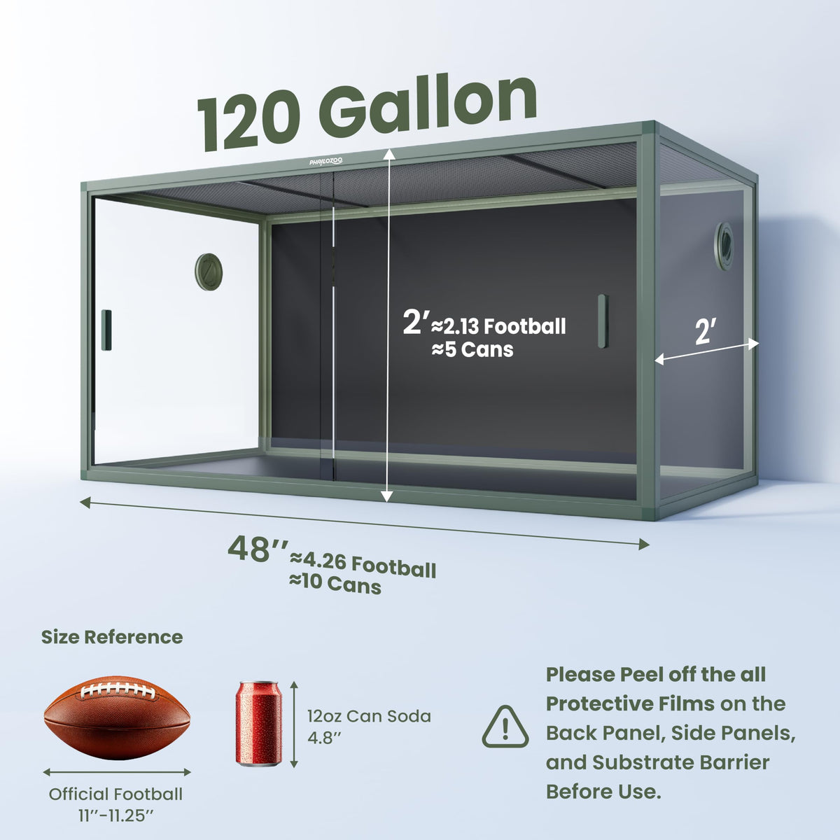 Phailozoo 120 Gallon Reptile Tank, Stackable 4x2x2 Reptile Enclosure