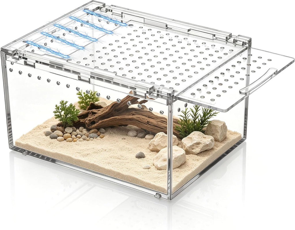 Reptile PC Tank Escape Proof Magnetic Lid Snail Terrarium Spider Enclosure