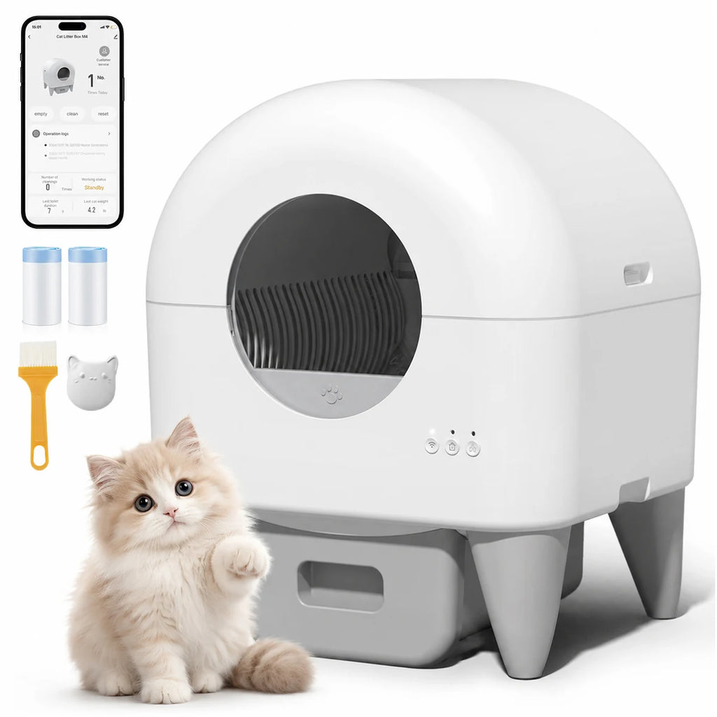 95L Self Cleaning Automatic Cat Litter Box, Smart App Monitor Enclosed Kitty Litter Box,Large Space for Multi-Cat Household White