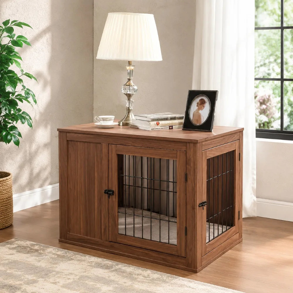 36 Inch Furniture Style Dog Crate with Cushion for Medium Dogs, Indoor Wire Cage