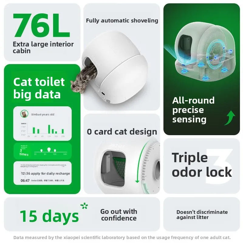 Extra Large Self-Cleaning Cat Litter Box, Enclosed Smart Toilet with Odor Control for Indoor Cats, Pet Furniture