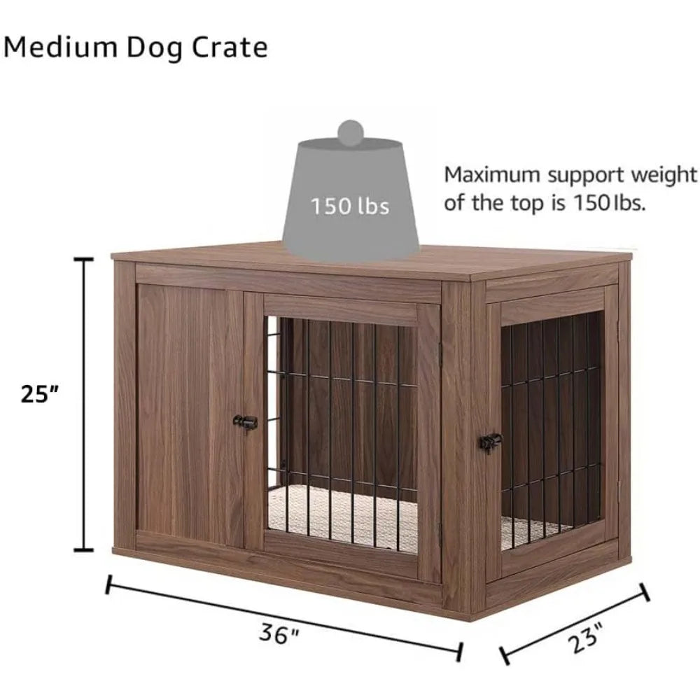 36 Inch Furniture Style Dog Crate with Cushion for Medium Dogs, Indoor Wire Cage