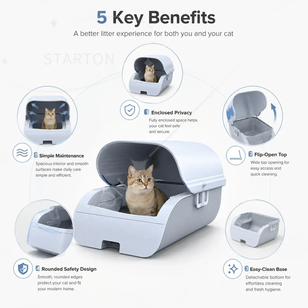 Cleaning Cat Litter Box for Automatic Odor Removal Sterilization Semi Enclosed