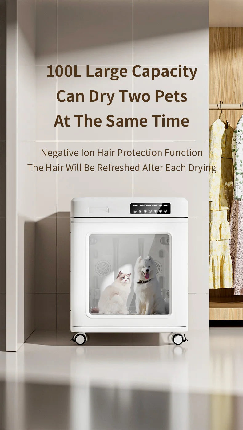 STLFLarge 100L Professional Smart Eco-Friendly Pet Hair Drying Box Fast Silent Dryer for Multi-Pet Dog Groomer Easy Use Bathroom