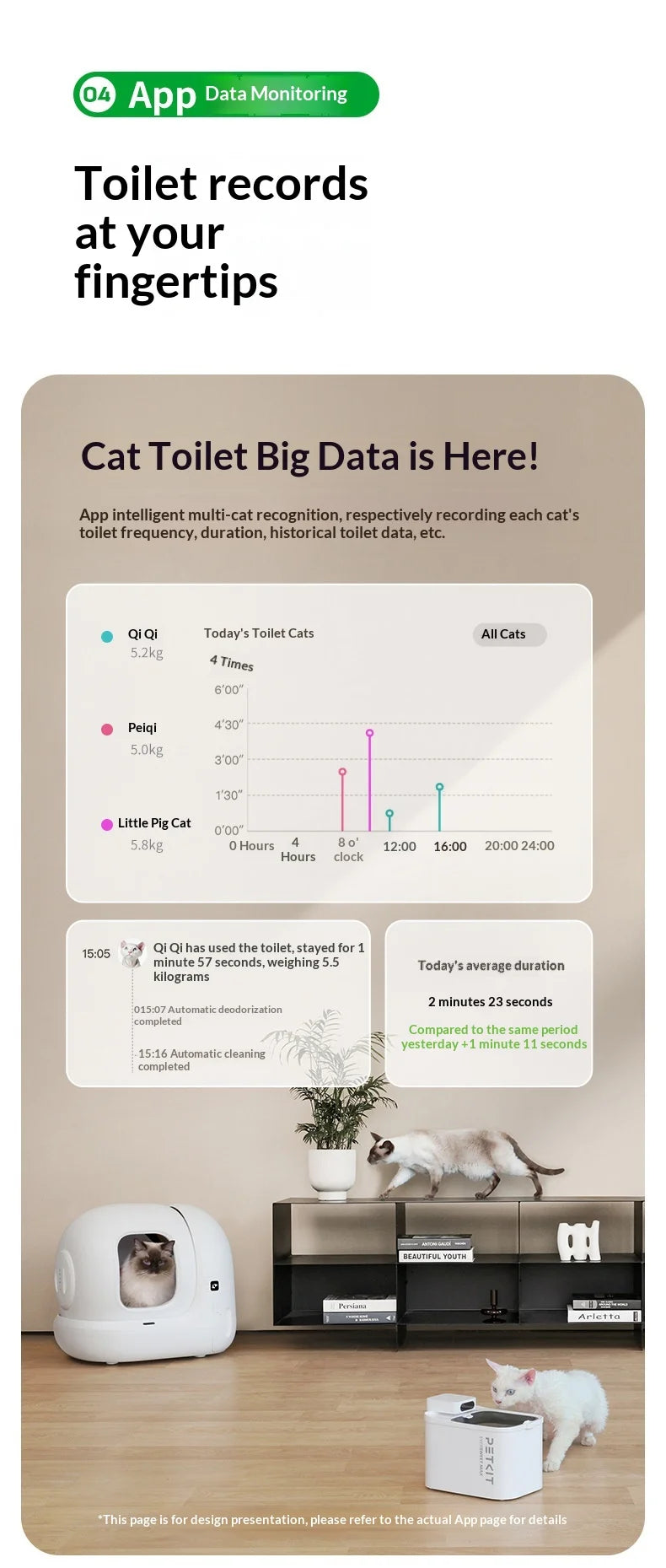 Extra Large Self-Cleaning Cat Litter Box, Enclosed Smart Toilet with Odor Control for Indoor Cats, Pet Furniture