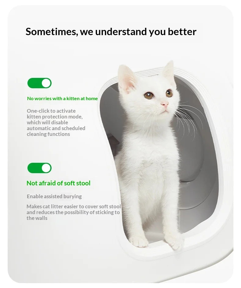 Extra Large Self-Cleaning Cat Litter Box, Enclosed Smart Toilet with Odor Control for Indoor Cats, Pet Furniture