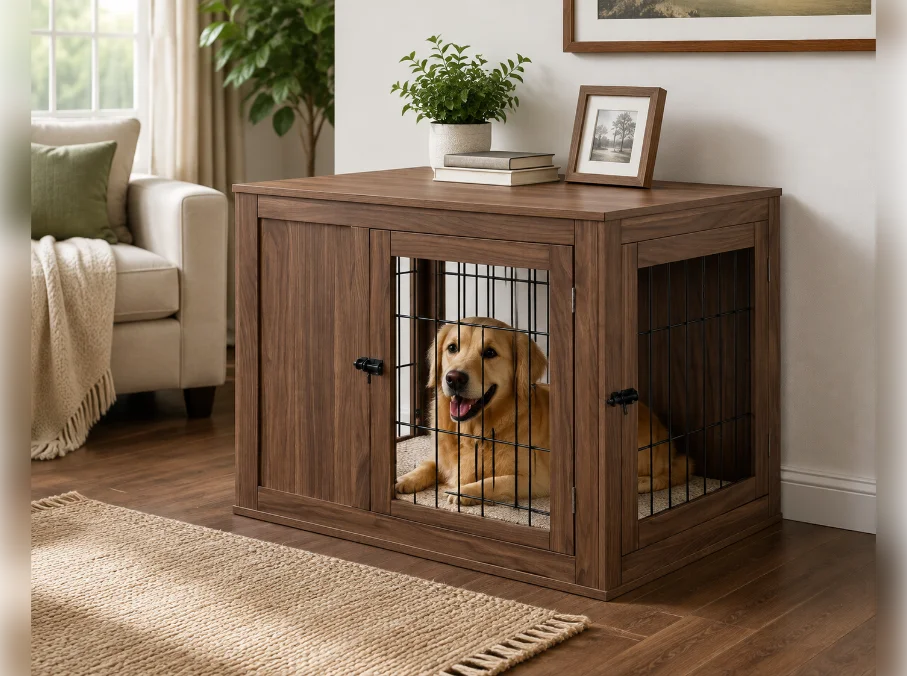 36 Inch Furniture Style Dog Crate with Cushion for Medium Dogs, Indoor Wire Cage
