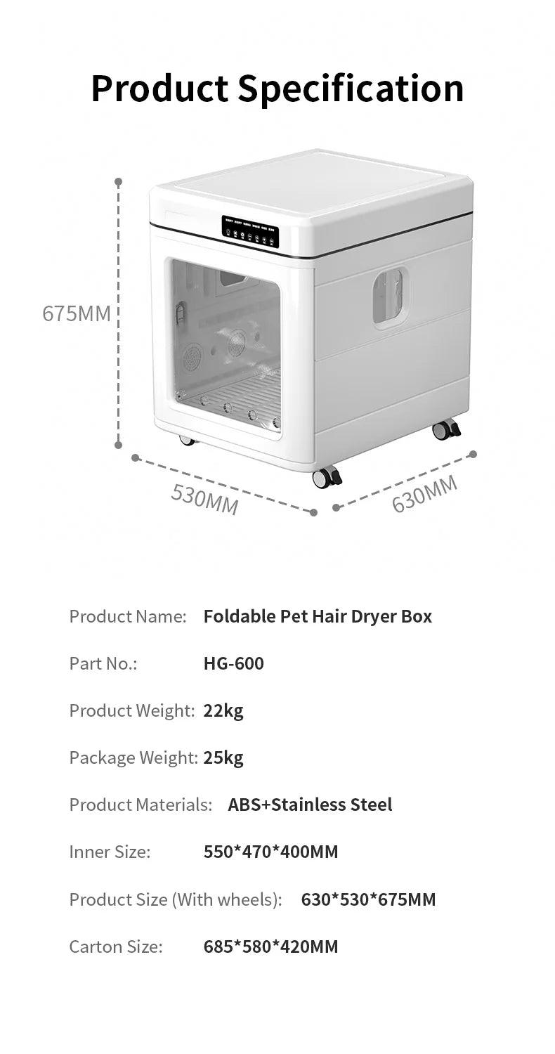 STLFLarge 100L Professional Smart Eco-Friendly Pet Hair Drying Box Fast Silent Dryer for Multi-Pet Dog Groomer Easy Use Bathroom
