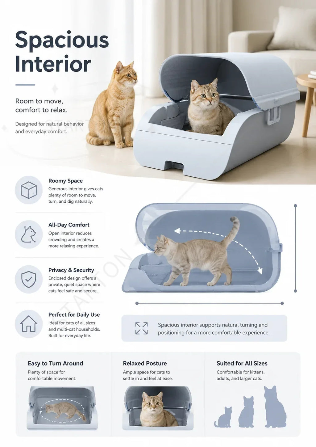 Cleaning Cat Litter Box for Automatic Odor Removal Sterilization Semi Enclosed